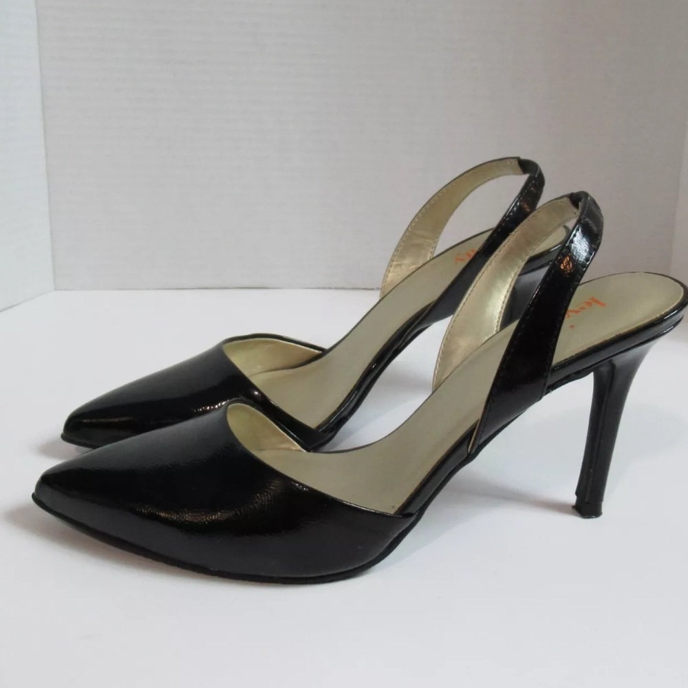 Levity black patent leather sling back mule heels size 10